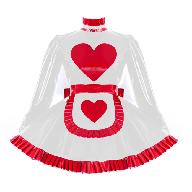 Lolita Pleated Maid Cosplay Dress Outfit Lockable Cross Dressing Maid Uniforms Cute Long Sleeve Dress with Heart Apron Halloween