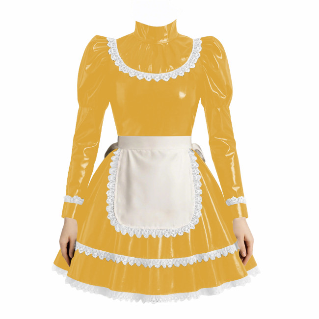 Cross-dresser Cosplay Maid Prom Dress with Apron Puff Long Sleeve Halloween Lolita Evening Dress Ruffles Lace Trim Maid Uniform