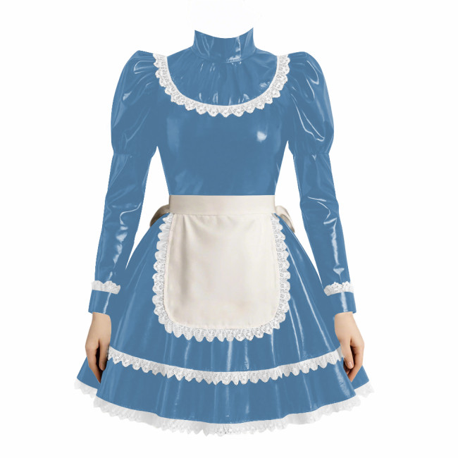 Cross-dresser Cosplay Maid Prom Dress with Apron Puff Long Sleeve Halloween Lolita Evening Dress Ruffles Lace Trim Maid Uniform