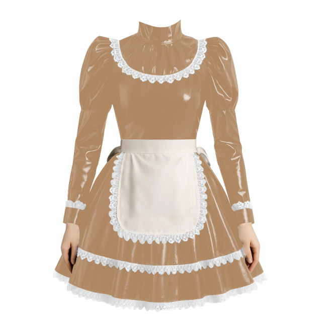 Cross-dresser Cosplay Maid Prom Dress with Apron Puff Long Sleeve Halloween Lolita Evening Dress Ruffles Lace Trim Maid Uniform