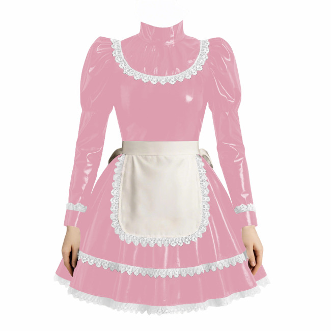 Cross-dresser Cosplay Maid Prom Dress with Apron Puff Long Sleeve Halloween Lolita Evening Dress Ruffles Lace Trim Maid Uniform