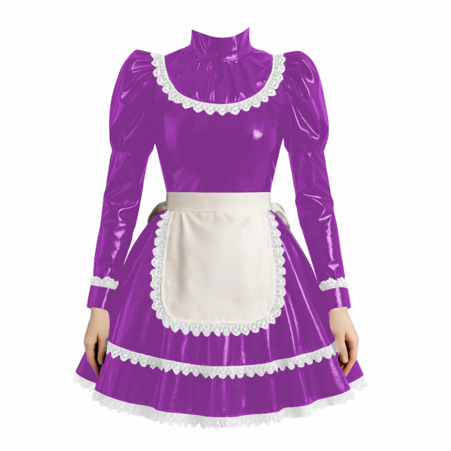Cross-dresser Cosplay Maid Prom Dress with Apron Puff Long Sleeve Halloween Lolita Evening Dress Ruffles Lace Trim Maid Uniform