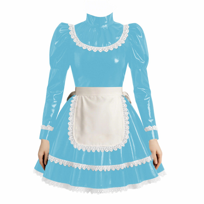 Cross-dresser Cosplay Maid Prom Dress with Apron Puff Long Sleeve Halloween Lolita Evening Dress Ruffles Lace Trim Maid Uniform