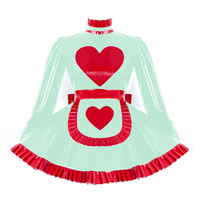 Lolita Pleated Maid Cosplay Dress Outfit Lockable Cross Dressing Maid Uniforms Cute Long Sleeve Dress with Heart Apron Halloween