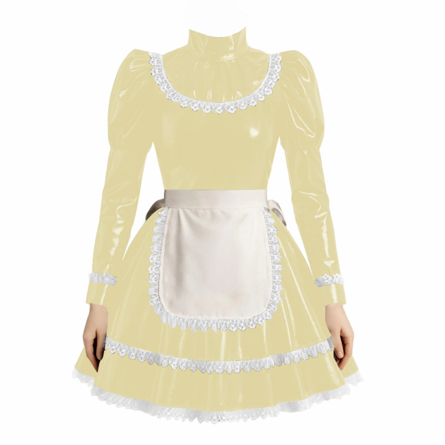 Cross-dresser Cosplay Maid Prom Dress with Apron Puff Long Sleeve Halloween Lolita Evening Dress Ruffles Lace Trim Maid Uniform