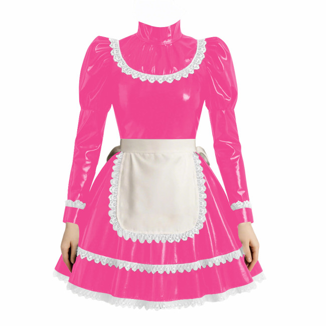 Cross-dresser Cosplay Maid Prom Dress with Apron Puff Long Sleeve Halloween Lolita Evening Dress Ruffles Lace Trim Maid Uniform