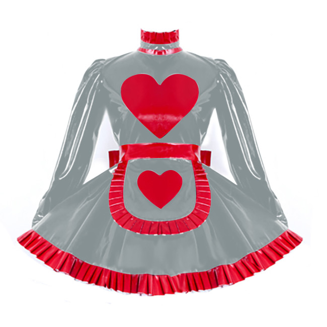 Lolita Pleated Maid Cosplay Dress Outfit Lockable Cross Dressing Maid Uniforms Cute Long Sleeve Dress with Heart Apron Halloween