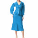 Plus Size Wet Look PVC Leather Dress Suit Puff Long Sleeves Slim Top with Knee-length Skirts Outfits Party Clubwear Streetwear