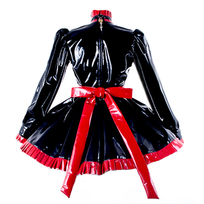 Lolita Pleated Maid Cosplay Dress Outfit Lockable Cross Dressing Maid Uniforms Cute Long Sleeve Dress with Heart Apron Halloween