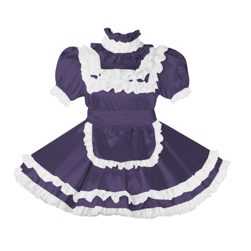 Lockable Sissy Satin Maid Dress Outfit Cosplay Uniforms Lace Ruffles Pleated Maid Fancy Dress Halloween Maidservant Costumes 7XL