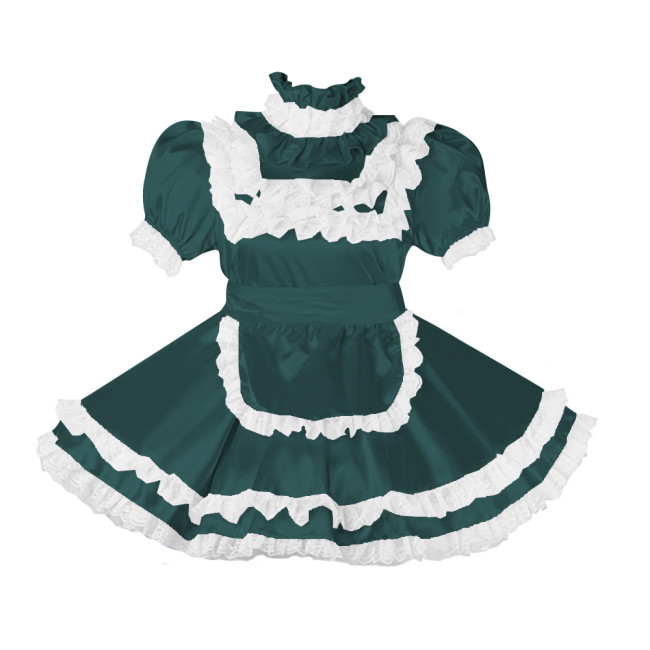 Lockable Sissy Satin Maid Dress Outfit Cosplay Uniforms Lace Ruffles Pleated Maid Fancy Dress Halloween Maidservant Costumes 7XL