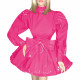 Fetish PVC Leather Lolita A-line Dresses Crossdressing Sissy High Neck Puff Long Sleeves Mini Dress with Bow Cosplay Maid Outfit