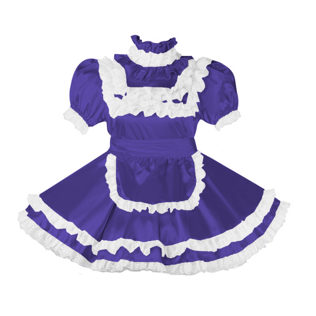 Lockable Sissy Satin Maid Dress Outfit Cosplay Uniforms Lace Ruffles Pleated Maid Fancy Dress Halloween Maidservant Costumes 7XL