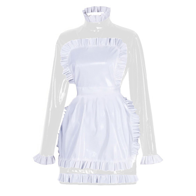 Sissy Latex-look PVC Leather Maid Dress with Ruffled Apron Long Sleeves Bodycon Mini Maid Uniform Halloween Cosplay Dress Outfit