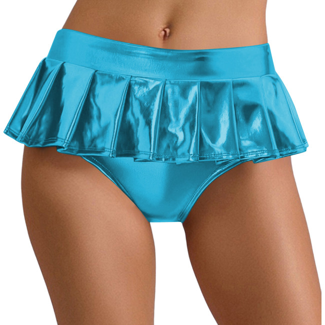 Sexy Metallic Shiny Mini Skirted Panties for Womens Exotic Pleated Pole Dance Briefs Underwear Rave Party Nightclub Clubwear 7XL