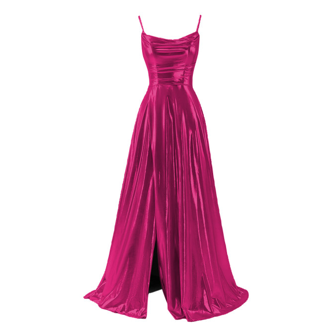 Women Sexy Maxi Sling Dress Liquid Metallic Pleated Slim High Waist Long Dress Ladies Backless Elegant Dress Evening Party Robe