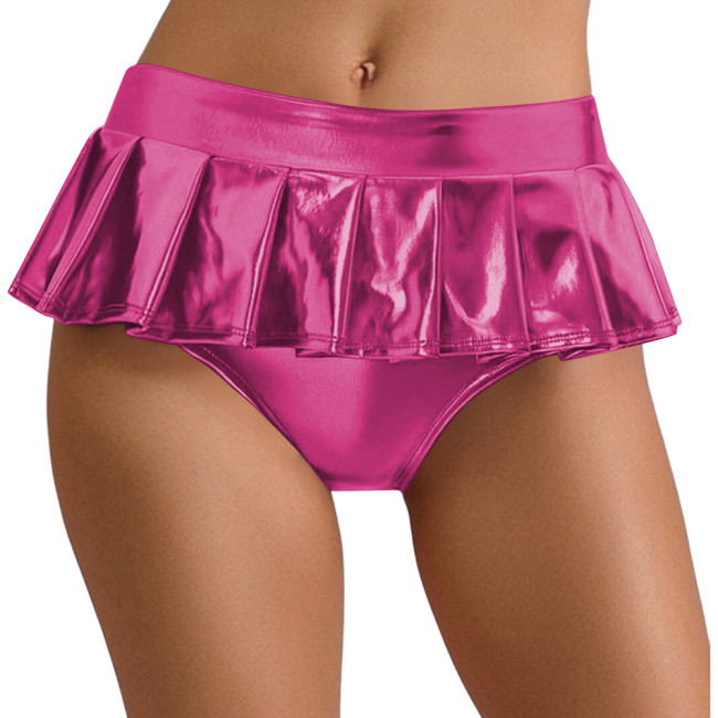 Sexy Metallic Shiny Mini Skirted Panties for Womens Exotic Pleated Pole Dance Briefs Underwear Rave Party Nightclub Clubwear 7XL