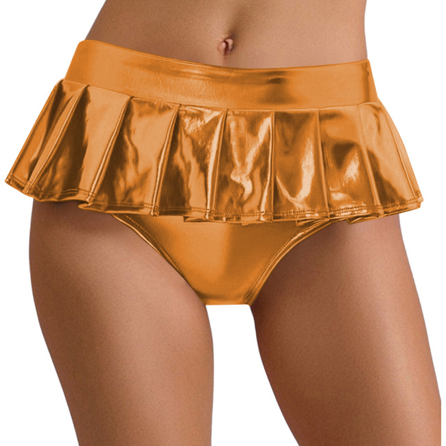 Sexy Metallic Shiny Mini Skirted Panties for Womens Exotic Pleated Pole Dance Briefs Underwear Rave Party Nightclub Clubwear 7XL