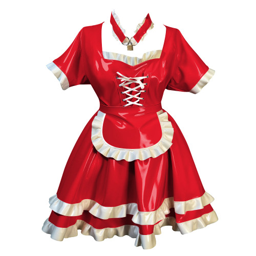 Fetish Short Sleeves Lockable Maid Dress Outfits Lolita Pleated French Servant Dress with Ruffles Party Role Play Maid Uniforms