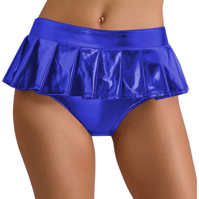 Sexy Metallic Shiny Mini Skirted Panties for Womens Exotic Pleated Pole Dance Briefs Underwear Rave Party Nightclub Clubwear 7XL