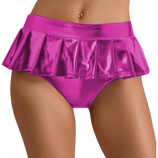 Sexy Metallic Shiny Mini Skirted Panties for Womens Exotic Pleated Pole Dance Briefs Underwear Rave Party Nightclub Clubwear 7XL