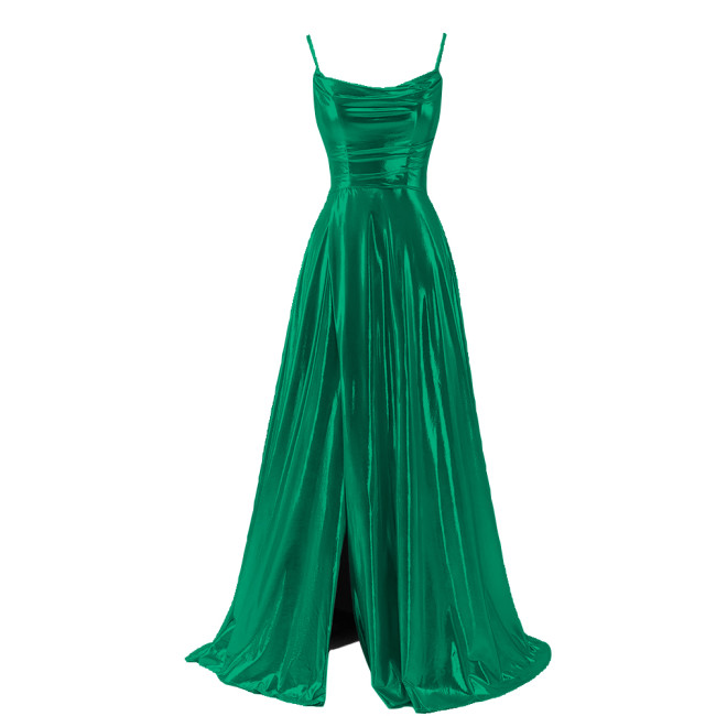 Women Sexy Maxi Sling Dress Liquid Metallic Pleated Slim High Waist Long Dress Ladies Backless Elegant Dress Evening Party Robe