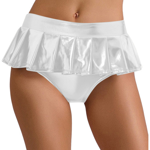 Sexy Metallic Shiny Mini Skirted Panties for Womens Exotic Pleated Pole Dance Briefs Underwear Rave Party Nightclub Clubwear 7XL