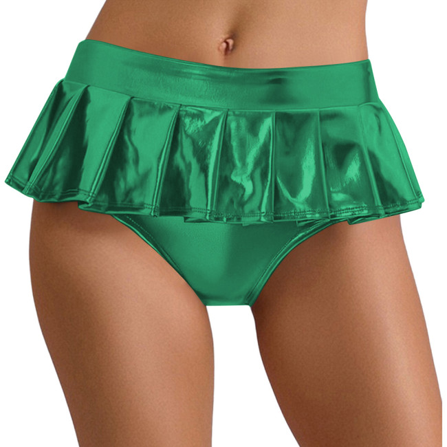 Sexy Metallic Shiny Mini Skirted Panties for Womens Exotic Pleated Pole Dance Briefs Underwear Rave Party Nightclub Clubwear 7XL