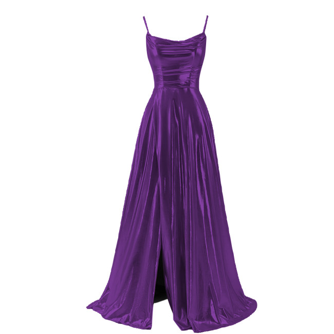 Women Sexy Maxi Sling Dress Liquid Metallic Pleated Slim High Waist Long Dress Ladies Backless Elegant Dress Evening Party Robe