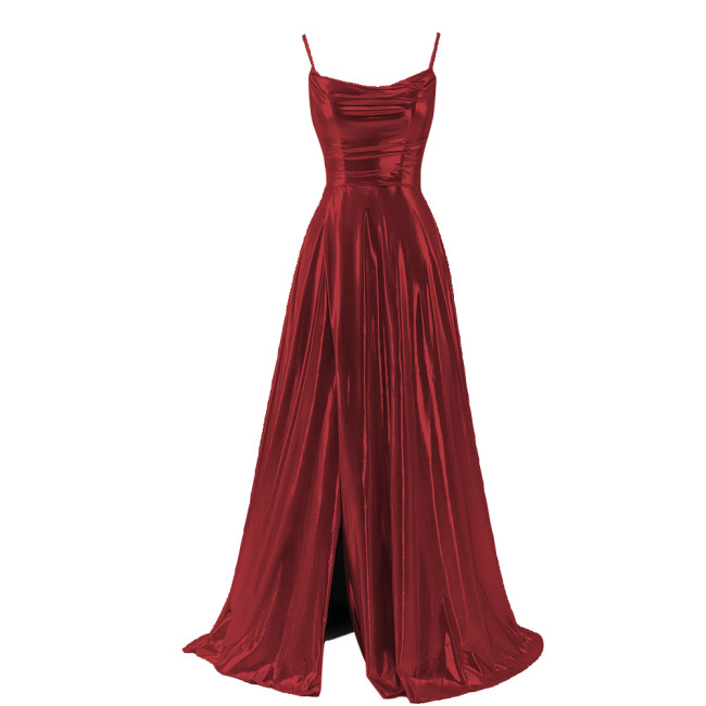 Women Sexy Maxi Sling Dress Liquid Metallic Pleated Slim High Waist Long Dress Ladies Backless Elegant Dress Evening Party Robe