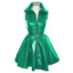 Goth Club Zipper A-Line Tank Dress with Belt Womens Turn-down Collar Sleeveless PVC Vinyl Leather Mini Dress Sissy Streetwear