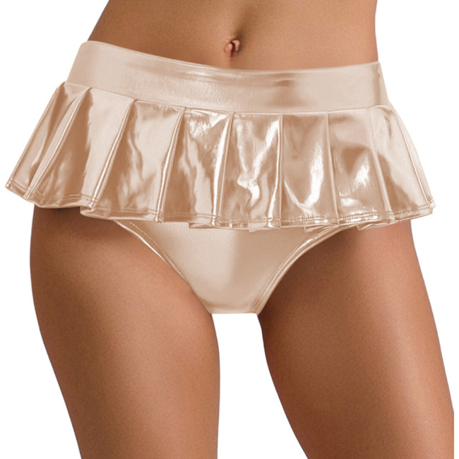 Sexy Metallic Shiny Mini Skirted Panties for Womens Exotic Pleated Pole Dance Briefs Underwear Rave Party Nightclub Clubwear 7XL