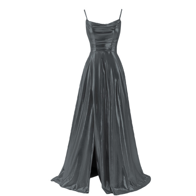 Women Sexy Maxi Sling Dress Liquid Metallic Pleated Slim High Waist Long Dress Ladies Backless Elegant Dress Evening Party Robe