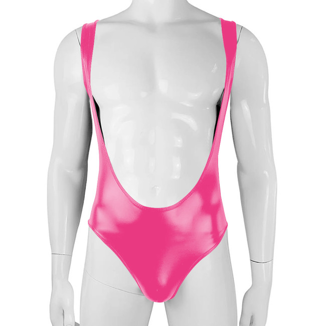 Matte Faux Leather Mens Bodysuit Sexy Breast Exposed Stretch Underwear Swimsuit Suspender Rompers Erotic Rave Festival Clothing
