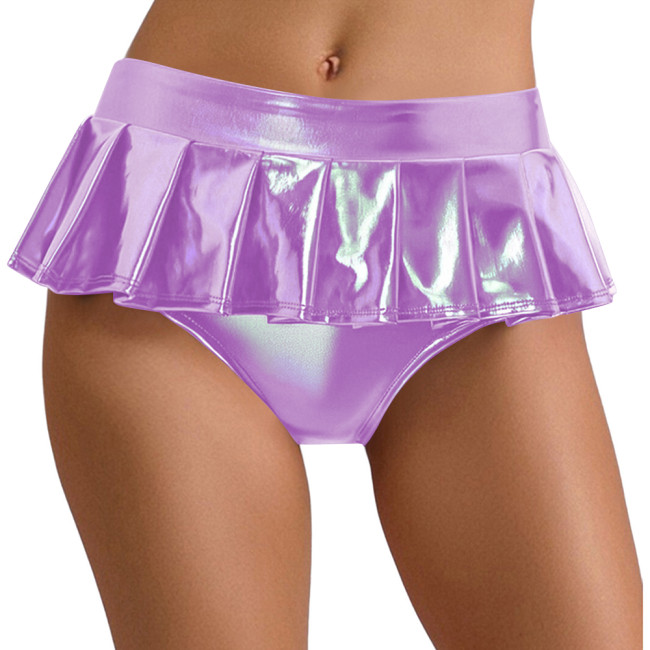 High Waist Hologram Laser Mini Skirt Panties Night Club Pleated Skirted Briefs Shiny Party Underpant Pole Dancing Clothing 7XL