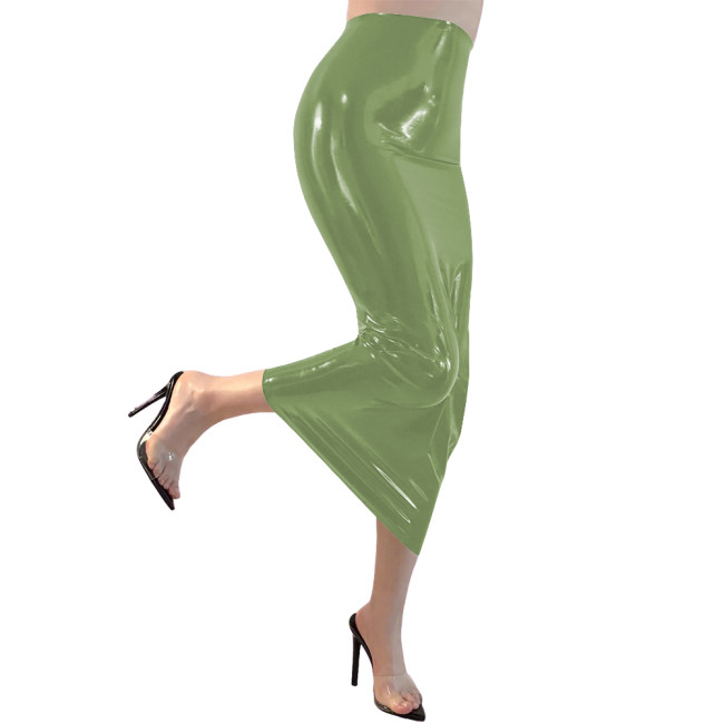 Sexy Latex-look PVC Leahter Pencil Skirt Female Candy Color Long Hobble Skirt for Party Club High Street Outfits Womens Skirts
