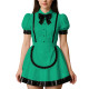 Womens Puff Short Sleeves Theme Party Maid Dress Halloween Cosplay Maid Outfits Turn-down Collar Wet Look Mini Dress with Apron
