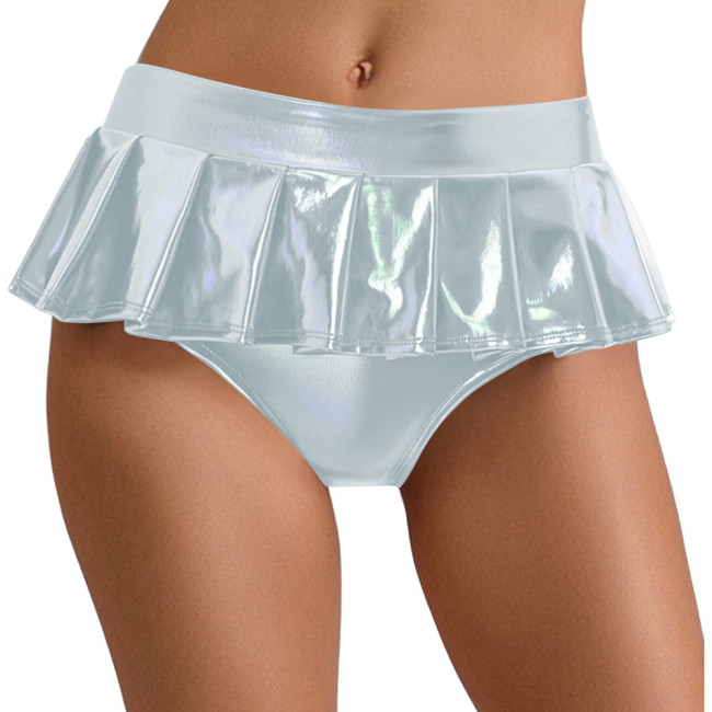 High Waist Hologram Laser Mini Skirt Panties Night Club Pleated Skirted Briefs Shiny Party Underpant Pole Dancing Clothing 7XL