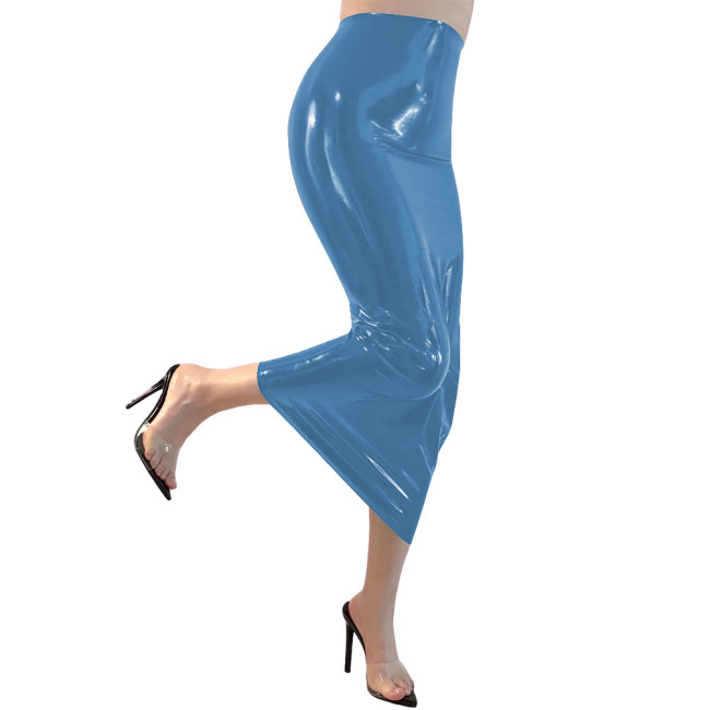 Sexy Latex-look PVC Leahter Pencil Skirt Female Candy Color Long Hobble Skirt for Party Club High Street Outfits Womens Skirts