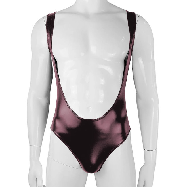 Matte Faux Leather Mens Bodysuit Sexy Breast Exposed Stretch Underwear Swimsuit Suspender Rompers Erotic Rave Festival Clothing