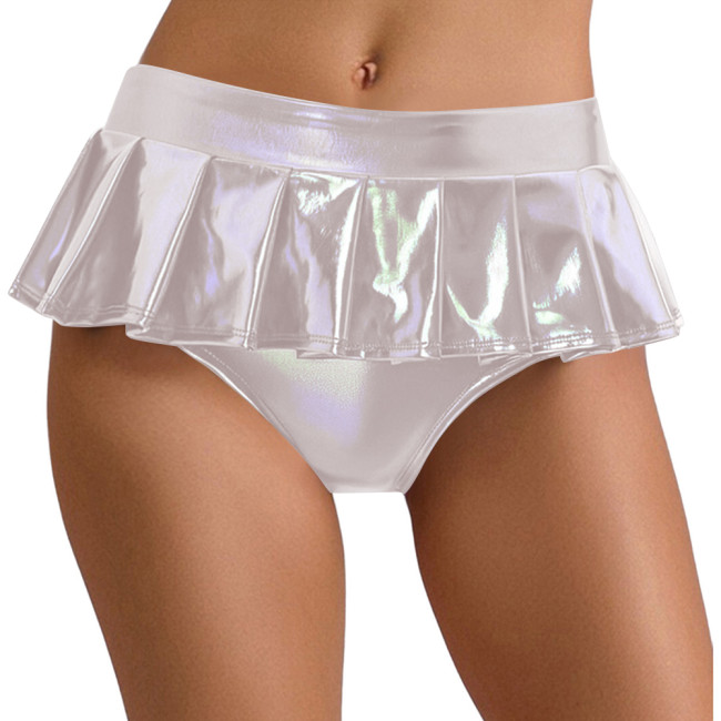 High Waist Hologram Laser Mini Skirt Panties Night Club Pleated Skirted Briefs Shiny Party Underpant Pole Dancing Clothing 7XL