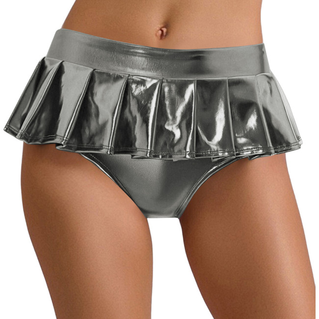 High Waist Hologram Laser Mini Skirt Panties Night Club Pleated Skirted Briefs Shiny Party Underpant Pole Dancing Clothing 7XL