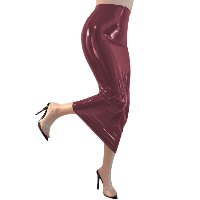 Sexy Latex-look PVC Leahter Pencil Skirt Female Candy Color Long Hobble Skirt for Party Club High Street Outfits Womens Skirts