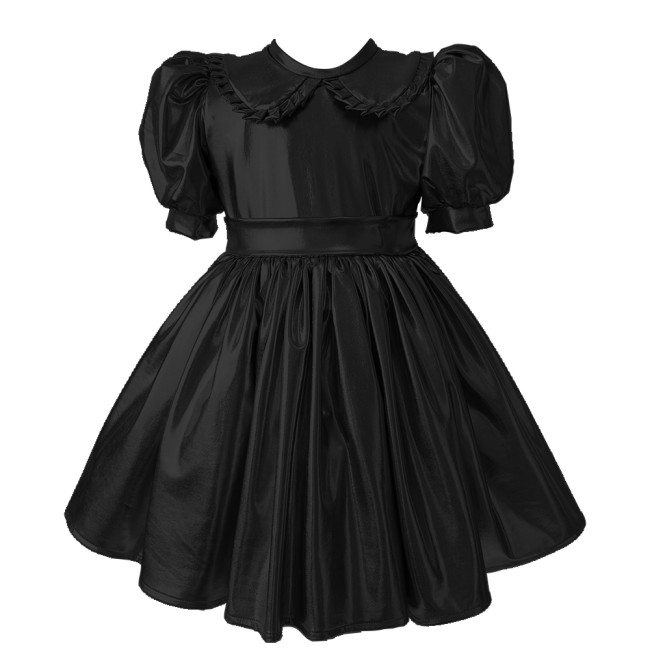 Sissy Metallic Shiny Doll Collar A-line Mini Dress Puff Short Sleeves Pleat Lolita Dress Halloween Role Play Theme Party Costume