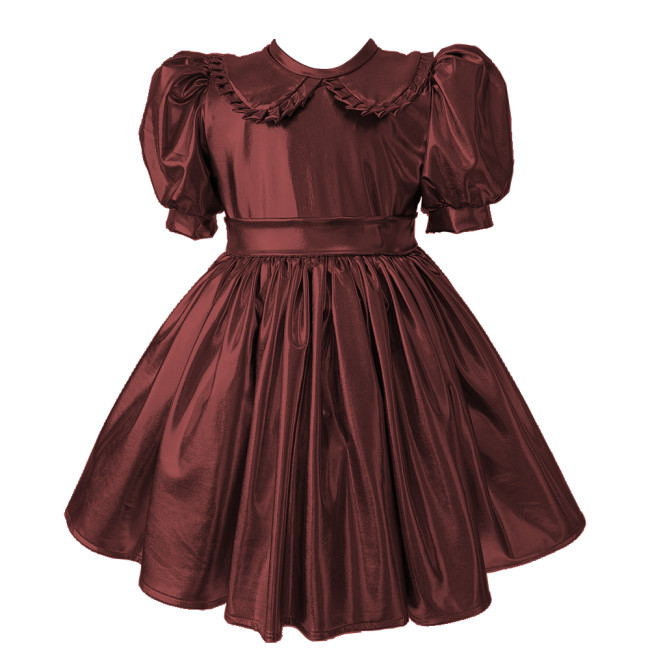 Sissy Metallic Shiny Doll Collar A-line Mini Dress Puff Short Sleeves Pleat Lolita Dress Halloween Role Play Theme Party Costume