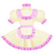 Sissy Pink Ruffles French Apron Maid Dress Lockable PVC Patent Leather A-line Maid Fancy Dress Cosplay Uniform Rave Party Outfit