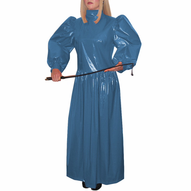 Turtleneck Wetlook Pleated Long Dress Mens Sissy Puff Long Sleeve Vintage Dress Shiny PVC Leather Party Gown Vestido Clubwear