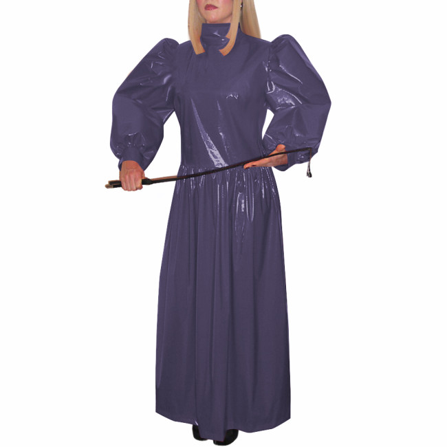 Turtleneck Wetlook Pleated Long Dress Mens Sissy Puff Long Sleeve Vintage Dress Shiny PVC Leather Party Gown Vestido Clubwear