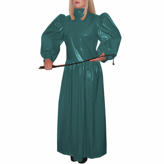 Turtleneck Wetlook Pleated Long Dress Mens Sissy Puff Long Sleeve Vintage Dress Shiny PVC Leather Party Gown Vestido Clubwear