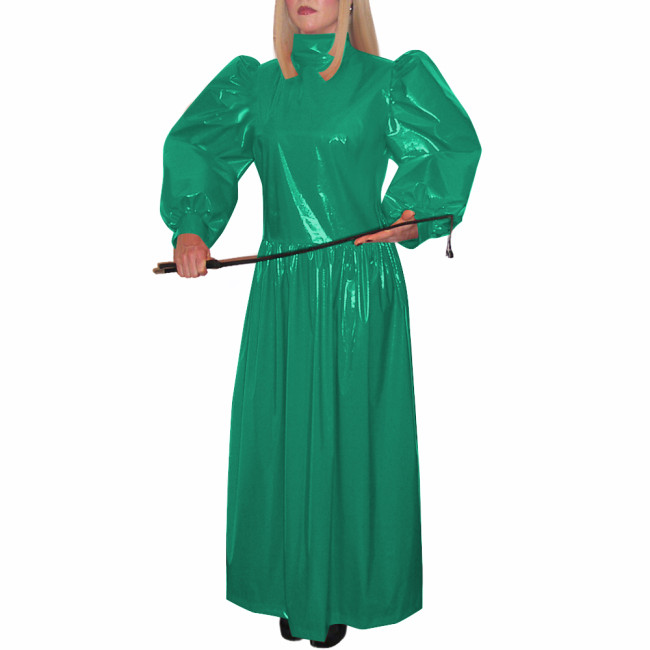 Turtleneck Wetlook Pleated Long Dress Mens Sissy Puff Long Sleeve Vintage Dress Shiny PVC Leather Party Gown Vestido Clubwear